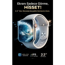 FaroxTech 2.2 Inç Dev Ekran Akıllı Saat - Bluetooth Arama Destekli, Su Geçirmez ve Nabız Ölçer Takipli Beyaz Akıllı Saat