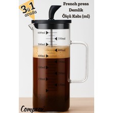 PremiumPort Cam French Press Demlik 600ML 3'ü Birlikte Ateşe Dayanıklı