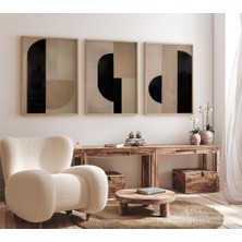 Pam Studio Bej Siyah Soyut Geometrik 3’lü Çerçeveli Tablo Seti | Modern Minimal Duvar Dekoru