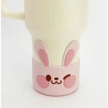 Beyaz Tavşan Modeli Kaymaz Silikon Quencher Termos ile Uyumlu Altlık Koruyucu Stanley