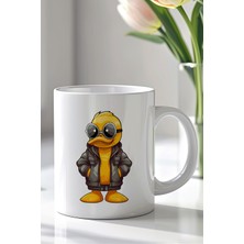 YasBey Design Gözlüklü Ördek Figürlü 330ML Baskılı Beyaz Seramik Kupa Bardak