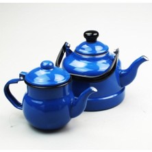 PremiumPort Mavi Emaye Çinko Çaydanlık Seti, 1,7 Lt, Nostaljik Tasarım