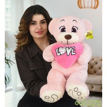 Özgüner Oyuncak Sevgiliye Hediye Büyük Boy 80 cm Peluş Ayıcık, Love Yazılı Kalp Yastıklı
