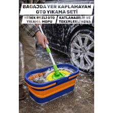 Manosta 1 Adet Yedek Bez Hediyeli Oto Yıkama Mopu - Katlanabilir ve Tekerlekli Kova, Yer Kaplamaz ve Çizmez