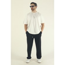 Eydamoon Erkek Siyah Baggy Kesim Örme Kumaş Bol Paça Eşofman Altı