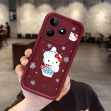 Ucuc Realme C53/C51/NOTE 50 Uyumlu Silikon Malzeme Darbeye Dayanıklı Bordo Renkli Kılıf Hello Kitty Desen