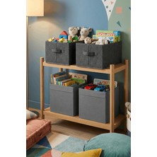 HomyJRs Homyjr’s Kulplu Kumaş Saklama Kutusu Organizer Seti - Oyuncak & Kitap Düzenleyici (Gri/antrasit)