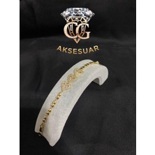 Cg Aksesuar Gold Renk Kalp Figürlü Çelik Taşlı Bileklik