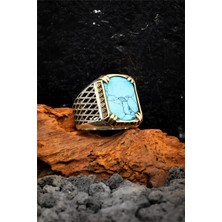 Silverplus Telkari Işlemeli 925 Ayar Gümüş Firuze Taşlı Erkek Yüzük