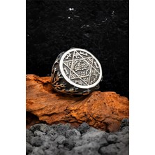 Silverplus Lale Motifli Karartmalı Hz. Süleyman Mührü 925 Ayar Gümüş Erkek Yüzük