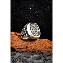 Silverplus Karartmalı Osmanlı Devlet Arması Düz Gümüş Erkek Yüzük