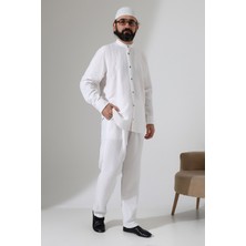 İhvan Online Erkek Müslin Hakim Yaka Gömlek Pantolon Ikili Takım, Modern Hac Umre Kıyafeti - Beyaz (Vşn)