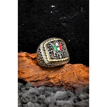 Silverplus 925 Ayar Gümüş Karartmalı Telkari Desenli Osmanlı Devlet Arması Erkek Yüzük