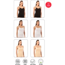 Özkan Underwear Özkan 0107 6'lı Paket Kadın %100 Pamuklu Ribana Karışık Renk Esnek Rahat Ip Askılı Örme Atlet