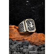 Silverplus 925 Ayar Gümüş Telkari Motifli Tuğralı Erkek Yüzük