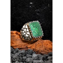 Silverplus 925 Ayar Gümüş Yeşil Mikro Taşlı Erkek Yüzük