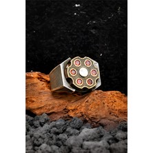 Silverplus 925 Ayar Kırmızı Taşlı Ortası Dönerli Gümüş Erkek Yüzük