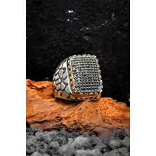 Silverplus 925 Ayar Gümüş Siyah Mikro Taşlı Erkek Yüzük