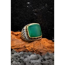 Silverplus 925 Ayar Gümüş Yeşil Karpuz Kesim Erkek Yüzük