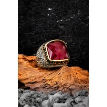 Silverplus 925 Ayar Gümüş Fasetli Ruby Taşlı Erkek Yüzük