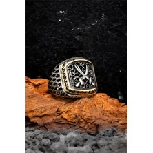 Silverplus Çift Kılıç Zülfikar Telkari Desenli 925 Ayar Gümüş Erkek Yüzük