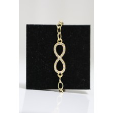 Luxon Collection Sonsuzluk Figürlü Taşlı Zincir Model Çelik Gold Bileklik