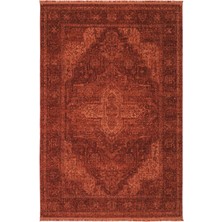 Cool Halı Zerina Kiremit Renkli Pamuk Taban Etnik Desen Vintage Bohem Zamansız Tasarım Salon Oturma Oda Halısı