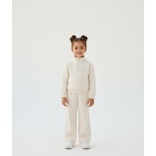 Kyex Kids Kyex Premıum Kız Çocuk Ekru Alt Üst Pamuklu Yumuşacık Fermuarlı Cepli Eşofman Takımı 3-8 Yaş
