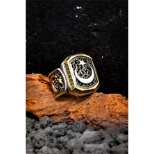 Silverplus 925 Ayar Gümüş Ayyıldız Motifli Telkari Işlemeli Erkek Yüzük