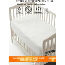 Letsii %100 Pamuk Yüzeyli Sıvı Geçirmez Bebek ve Çocuk Yatak Alezi | Ultra Sessiz Fitted Park Beşik & Kreş Alezi 200*200