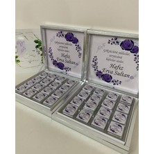 Siyah Lale Nikah Şekeri Karton Kutulu Baskılı Madlen Çikolata 50 Adet