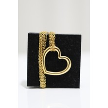 Luxon Collection Büyük Kalp Figürlü Zincir Model Çelik Gold Kolye