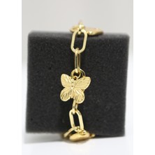 Luxon Collection Kelebek Figürlü Geçme Zincir Çelik Gold Bileklik