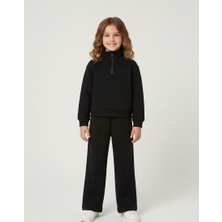 Kyex Kids Premıum Kız Çocuk Siyah Alt Üst Pamuklu Yumuşacık Fermuarlı Cepli Eşofman Takımı 3-8 Yaş