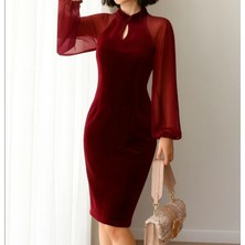 Nake Butik Kadın Siyah Kadife Bodycon Elbise