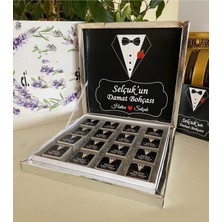 Siyah Lale Nikah Şekeri Karton Kutulu Baskılı Madlen Çikolata 50 Adet