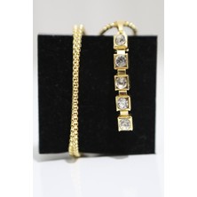 Luxon Collection Küp Taş Figürlü Zincir Model Çelik Gold Kolye