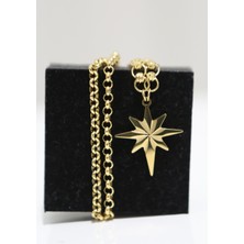 Luxon Collection Yıldız Uç Figürlü Geçmeli Zincirli Çelik Gold Kolye