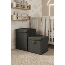 Luxway Home 1 Adet Büyük Antrasit Kutu ve 1 Adet Antrasit Kapaklı Kutu Seti Modern ve Saklama Kutusu