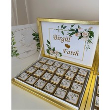 Siyah Lale Nikah Şekeri Karton Kutulu Baskılı Madlen Çikolata 75 Adet