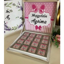 Siyah Lale Nikah Şekeri Karton Kutulu Baskılı Madlen Çikolata 50 Adet