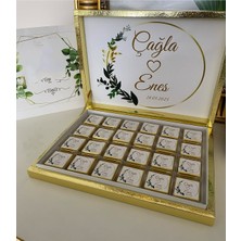 Siyah Lale Nikah Şekeri Karton Kutulu Baskılı Madlen Çikolata 75 Adet