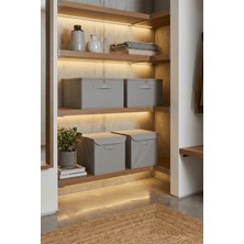 HomyJRs Homyjr’s Kapaklı Kumaş Saklama Kutusu Organizer - Dolap Içi Raf Düzenleyici Kutu (Gri)