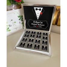 Siyah Lale Nikah Şekeri Karton Kutulu Baskılı Madlen Çikolata 50 Adet