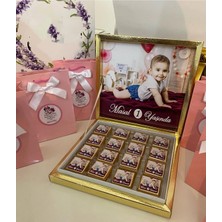 Siyah Lale Nikah Şekeri Karton Kutulu Baskılı Madlen Çikolata 50 Adet