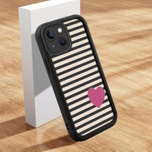 Ucuc iPhone 15 Plus Uyumlu Siyah Silikon Kalp Desenli Lens Koruma Şok Emici Esnek Kılıf