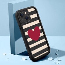 Ucuc iPhone 15 Uyumlu Siyah Silikon Kalp Desenli Lens Koruma Şok Emici Esnek Kılıf