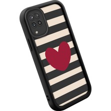 Ucuc Samsung Galaxy A12/M12 Uyumlu Siyah Silikon Kalp Desenli Lens Koruma Şok Emici Esnek Kılıf