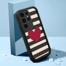 Ucuc Samsung Galaxy S23 Ultra Uyumlu Siyah Silikon Kalp Desenli Lens Koruma Şok Emici Esnek Kılıf