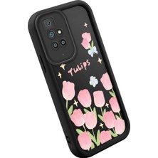 Ucuc Xiaomi Redmi 10 Uyumlu Siyah Silikon Lale Desenli Lens Koruma Şok Emici Esnek Kılıf